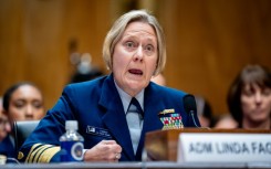 Admiral Linda Fagan, pictured speaking during a Senate hearing in June 2024, has been replaced as head of the US Coast Guard