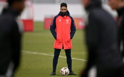 Manchester United manager Ruben Amorim takes training at the club's Carrington training base