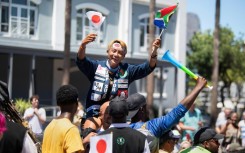 Gump Suzuki (C) started his journey from Kenya to South Africa in July 2024 