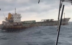 This picture taken by Taiwan’s Coast Guard on January 3, 2025 shows the Cameroon-flagged "Shunxing 39" cargo ship suspected of damaging a Taiwan subsea telecoms cable