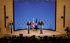 Britain's Prime Minister Keir Starmer (L) met NATO Secretary General Mark Rutte before a dinner with EU leaders