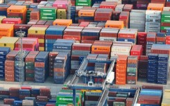 Containers awaiting export at Nanjing port in China's eastern Jiangsu province on February 4