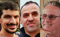 Israeli hostages (L to R) Or Levy, Eli Sharabi and Ohad Ben Ami, held in the Gaza Strip since the October 7, 2023 attack by Hamas