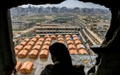 Tents sheltering displaced Palestinians, in a Gaza City school yard