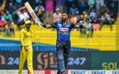 Sri Lanka's Kusal Mendis celebrates after scoring a century 