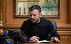 Ukraine's President Volodymyr Zelensky, during a phone call with US President Donald Trump