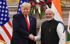 Donald Trump (L) met Narendra Modi in India in 2020