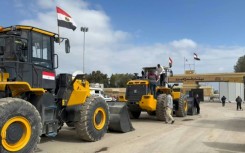 Bulldozers, construction equipment at Rafah crossing waiting to enter Gaza