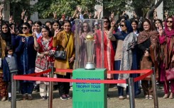 The ICC Champions Trophy on display in Lahore earlier in early February
