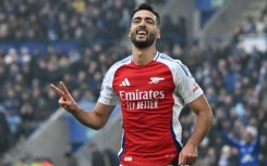 Arsenal's Mikel Merino celebrates after scoring against Leicester