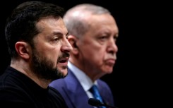 Ukraine's President Volodymyr Zelensky (L) spoke after talks with Turkey's President Recep Tayyip Erdogan