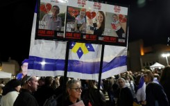 A rally in Tel Aviv in support of the Bibas family and another Israeli hostage, Oded Lifshitz, after militants handed bodies back to Israel