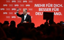 German Chancellor Olaf Scholz speaks during the last electoral rally in the Westfalenhalle in Dortmund, western Germany, on February 21, 2025