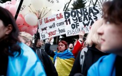 Around 300 people started at a statue of Saint Volodymyr in west London and marched towards the Russian embassy