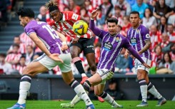 Athletic Bilbao's Spanish forward Nico Williams (2L) hit two goals as his side hammered lowly Real Valladolid
