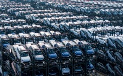 Electric cars made by China's BYD at a port in Jiangsu province -- analysts say European carmakers have fallen behind Chinese and US rivals in terms of EV innovation