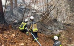 Japan firefighters battle forest blaze in Iwate