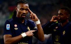 Khephren Thuram (L) celebrates after scoring Juventus' opening goal against Verona