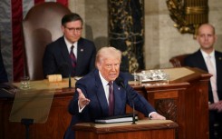 US President Donald Trump speaks during an address to a joint session of Congress at the US Capitol 