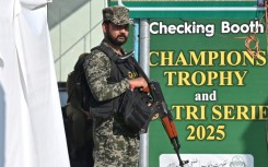 Pakistan security personnel outside the Gaddafi Stadium in Lahore last month