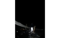 This image courtesy of Intuitive Machines LLC shows the company's Athena spacecraft on its side after landing on the Moon, on March 6, 2025