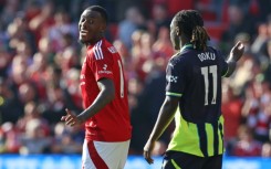 Nottingham Forest's Callum Hudson-Odoi (L) celebrates scoring against Manchester City