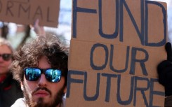Scientists protest in Washington square park in New York City on March 7, 2025
