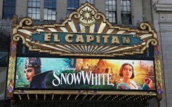 The marquee of the El Capitan Theatre in Los Angeles for the world premiere of Disney's "Snow White" 