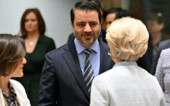 Syria's interim foreign minister, Asaad al-Shibani attended the EU-convened donors' conference, where he is pictured speaking to EU chief Ursula von der Leyen