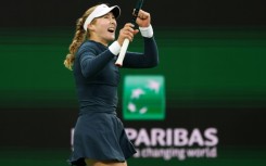 Russia's Mirra Andreeva celebrates defeating Poland's Iga Swiatek in the semi-finals at Indian Wells