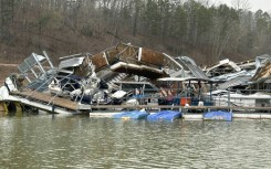 A handout image released by the Missouri State Highway Patrol on March 15 shows a damaged marina on Clearwater Lake near Piedmont, Missouri