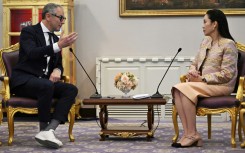 Formula One CEO Stefano Domenicali (L) held talks  with Prime Minister Paetongtarn Shinawatra over Thailand possibly hosting a grand prix