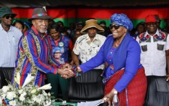 Nandi-Ndaitwah (R) takes over from Nangolo Mbumba as president