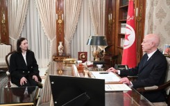 A Tunisian Presidency Press Service of President Saied with new Prime Minister Sarra Zaafrani Zenzri