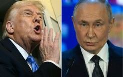 US President Donald Trump (L) has made positive remarks about Russian counterpart Vladimir Putin, but tensions are growing