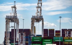 Stacks of shipping containers sit at the Port of Baltimore in Baltimore, Maryland, on March 31, 2025