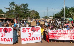 Demonstrators in Bangui urge President Touadera not to seek a third term