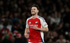 Arsenal's Declan Rice celebrates scoring against Real Madrid