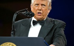 US President Donald Trump speaks at the National Republican Congressional Committee's (NRCC) "President's Dinner" at the National Building Museum in Washington, DC on April 8, 2025.