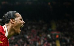 Liverpool defender Virgil van Dijk celebrates his winning goal against West Ham