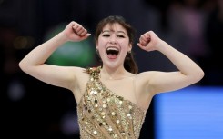 Alysa Liu celebrates after her free skate which won her the world championship in Boston last month