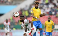 Aaron Boupendza (R) was in the Gabon team that lost to Burkina Faso in the last 16 of the 2022 Africa Cup of Nations