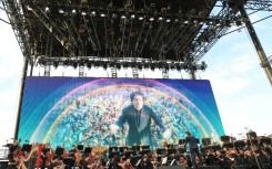 Venezuelan conductor Gustavo Dudamel and the Los Angeles Philharmonic perform during the 2025 Coachella festival