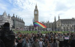 Trans rights groups hold protest in London following UK court ruling