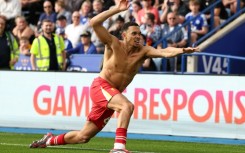 Trent Alexander-Arnold celebrates his goal for Liverpool against Leicester