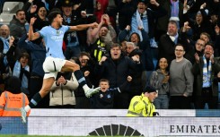 Manchester City's Matheus Nunes celebrates after scoring against Aston Villa