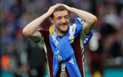 Jamie Vardy celebrates Leicester's FA Cup triumph in 2021