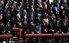 Volodymyr Zelensky and his wife Olena Zelenska attend late Pope Francis' funeral ceremony