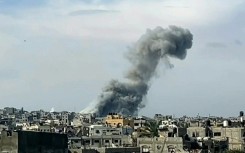 Smoke rises following an Israeli strike east of Gaza City