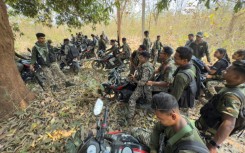 Paramilitary District Reserve Guards in one of their forest bases in Chhattisgarh in central India
